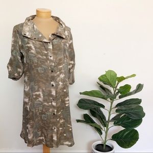 NICHOLAS K 100% Silk Olive Button Down Dress S